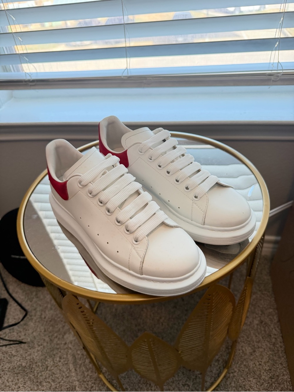 Alexander McQueen White Leather Sneakers with Red Heel Tab